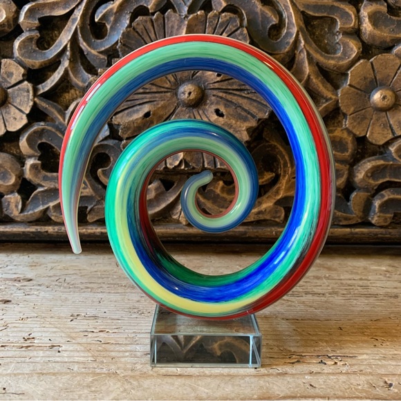 Murano Glass Multicolor Colorful Rainbow Spiral Coil Snake 3D Handblown Art - Picture 4 of 17